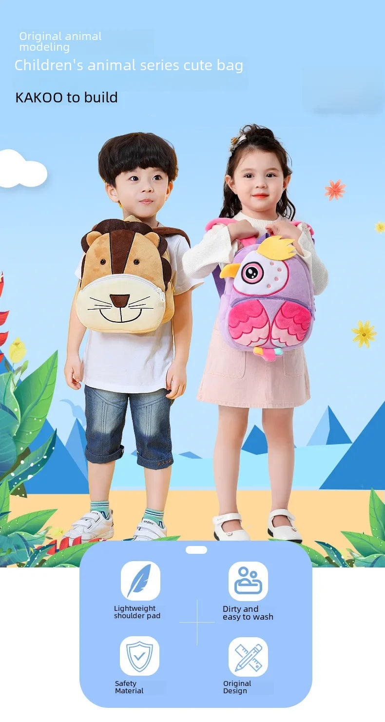 Cartoon Animal Kids Backpack Double Shoulder Plush Nursery Children Bag Customizable Printing Breathable Lightweight