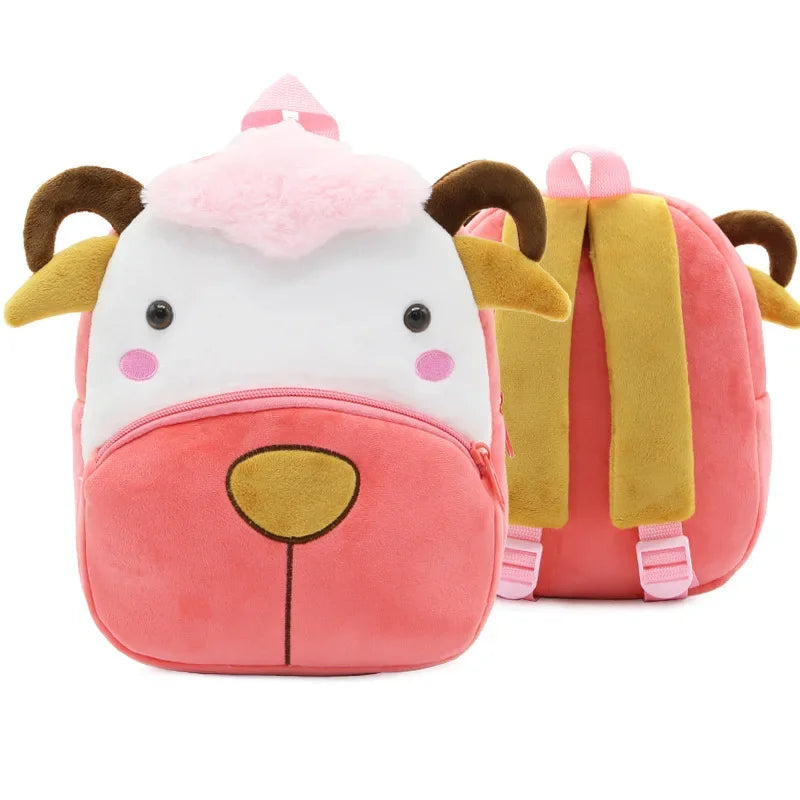 Cartoon Animal Kids Backpack Double Shoulder Plush Nursery Children Bag Customizable Printing Breathable Lightweight