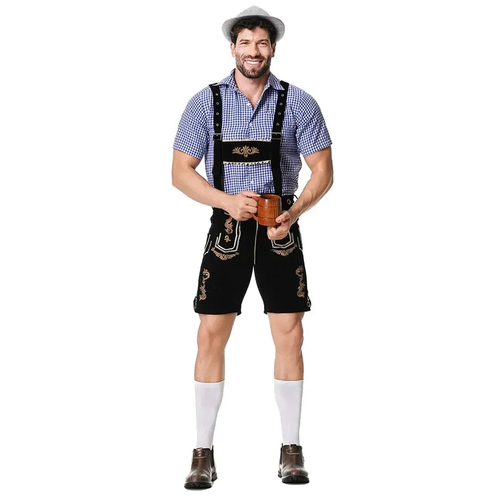 Bayerisches Oktoberfest Deutsches Bierkostüm Männliches Oktoberfest Lederhosenkostüm Bierhemd Hosenträgershorts Hut Cosplay Kostüme