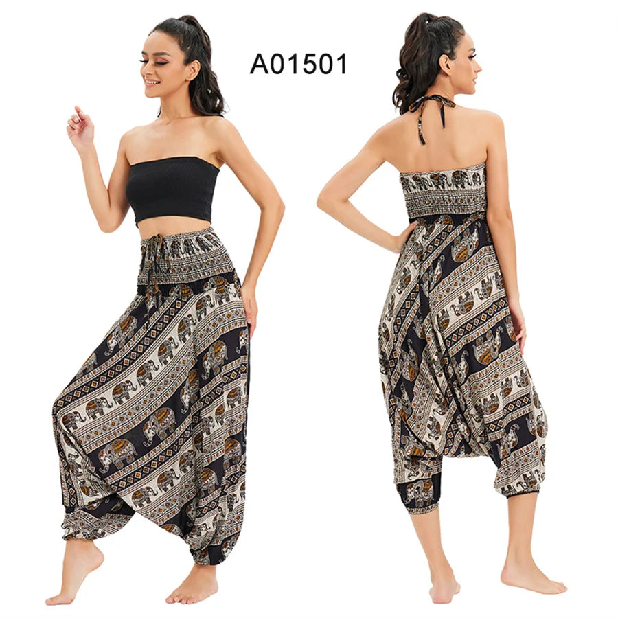Bohemian Hosen Frauen Pantalones Mujer Hippie Hohe Taille Rayon Harem Baggy Boho Yoga Strand Tragen Gießen Femme Calca Feminina Gedruckt
