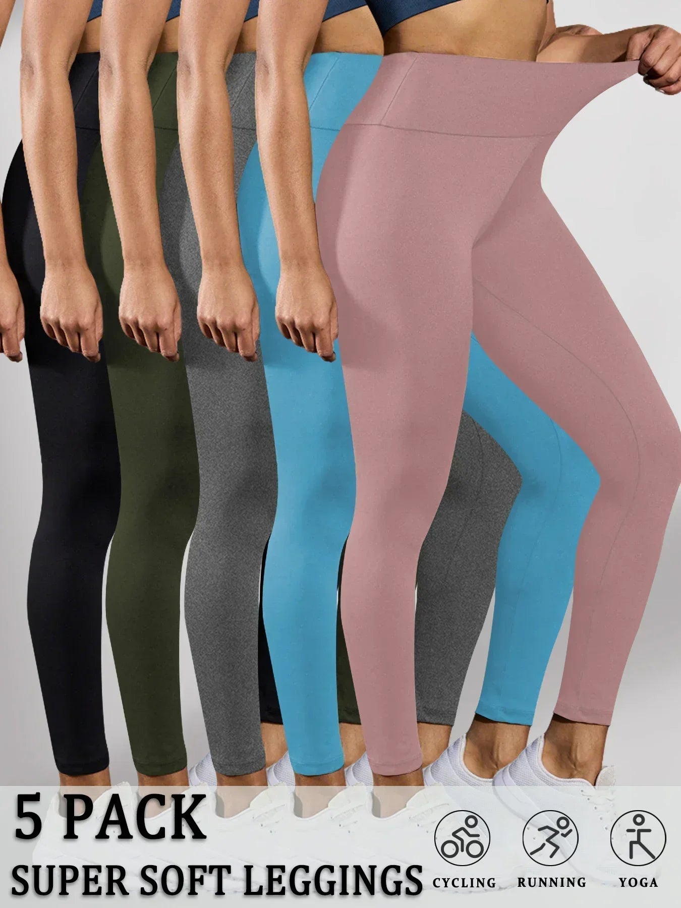 5er-Pack superweiche Damen-Leggings mit hoher Taille, Bauchkontrolle, nicht durchsichtig, für Workout, Yoga, Laufen, Sport, Push-Up, Fitnessstudio, Fitness