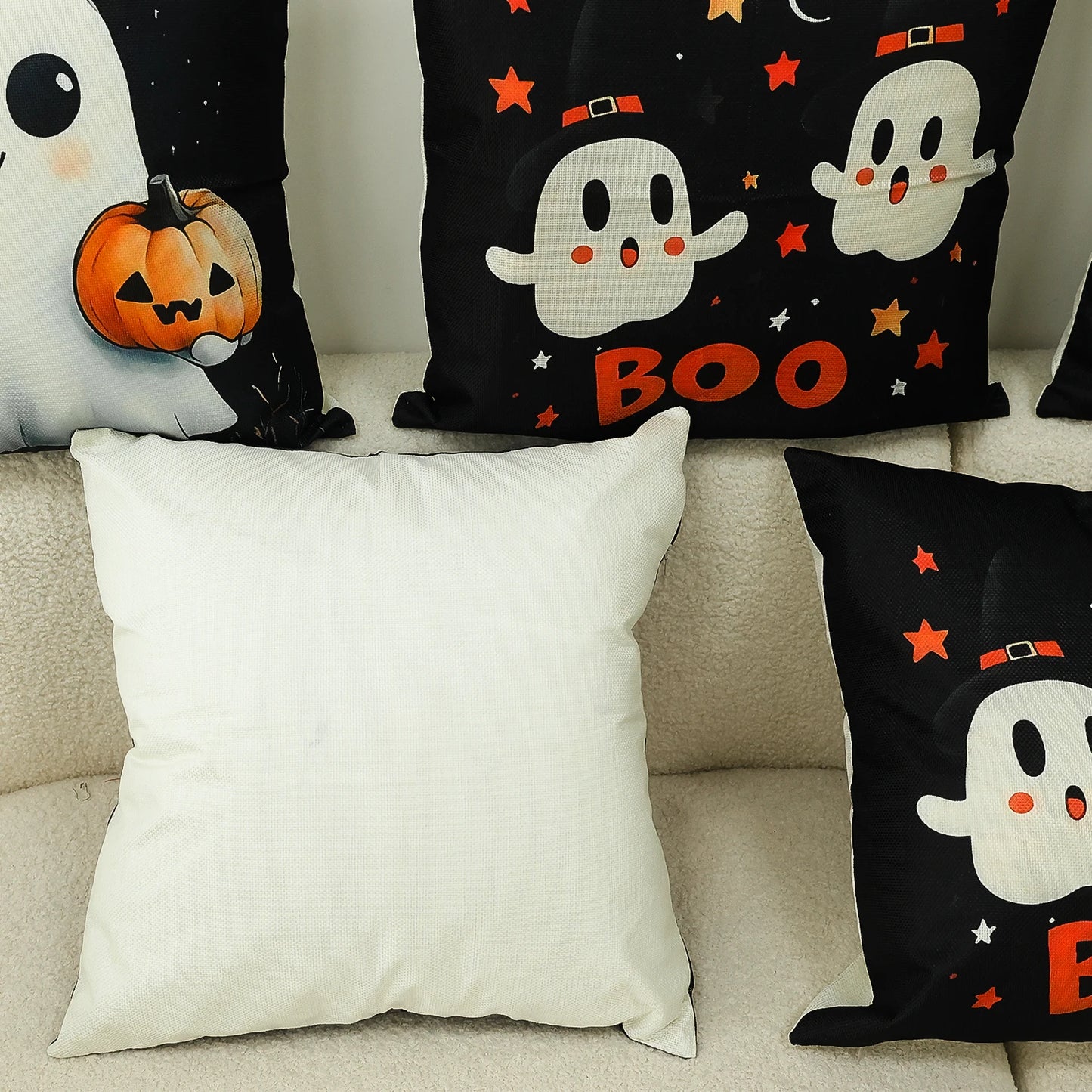 45x45cm Halloween Geist Kürbis Kissenbezug Bedruckter Leinenmischung Dekokissenbezug Dekoratives Sofakissen Pillowslip Home Decor