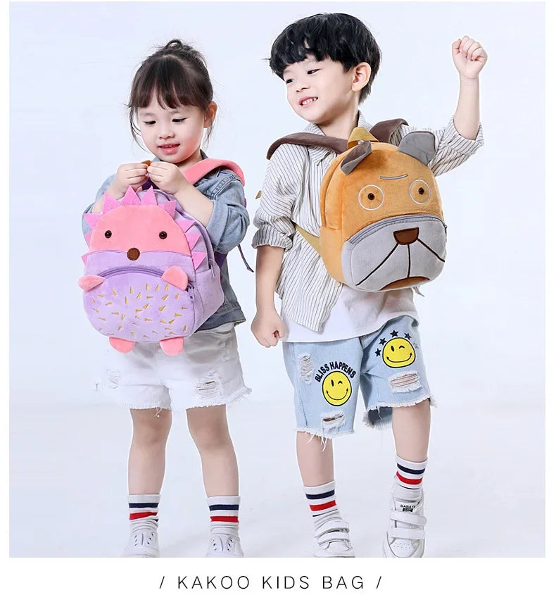 Cartoon Animal Kids Backpack Double Shoulder Plush Nursery Children Bag Customizable Printing Breathable Lightweight