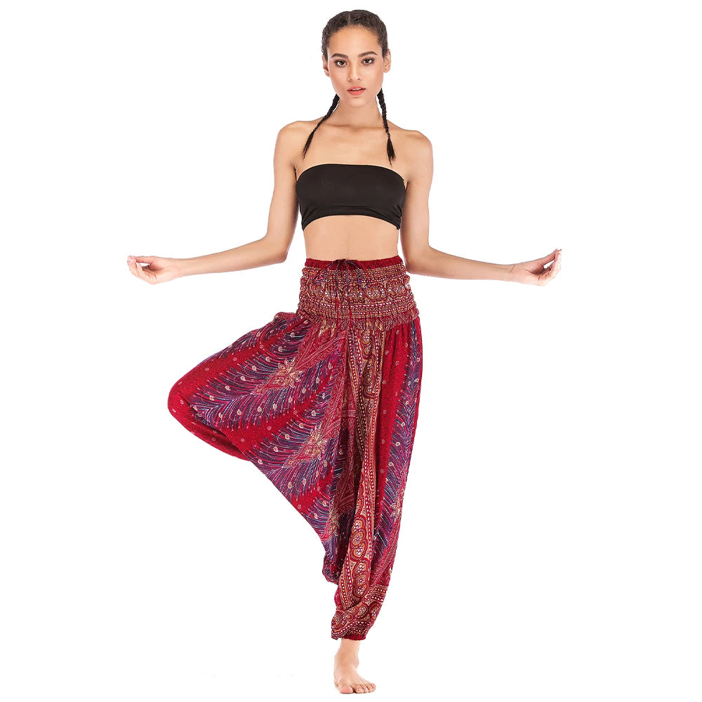 Bohemian Hosen Frauen Pantalones Mujer Hippie Hohe Taille Rayon Harem Baggy Boho Yoga Strand Tragen Gießen Femme Calca Feminina Gedruckt
