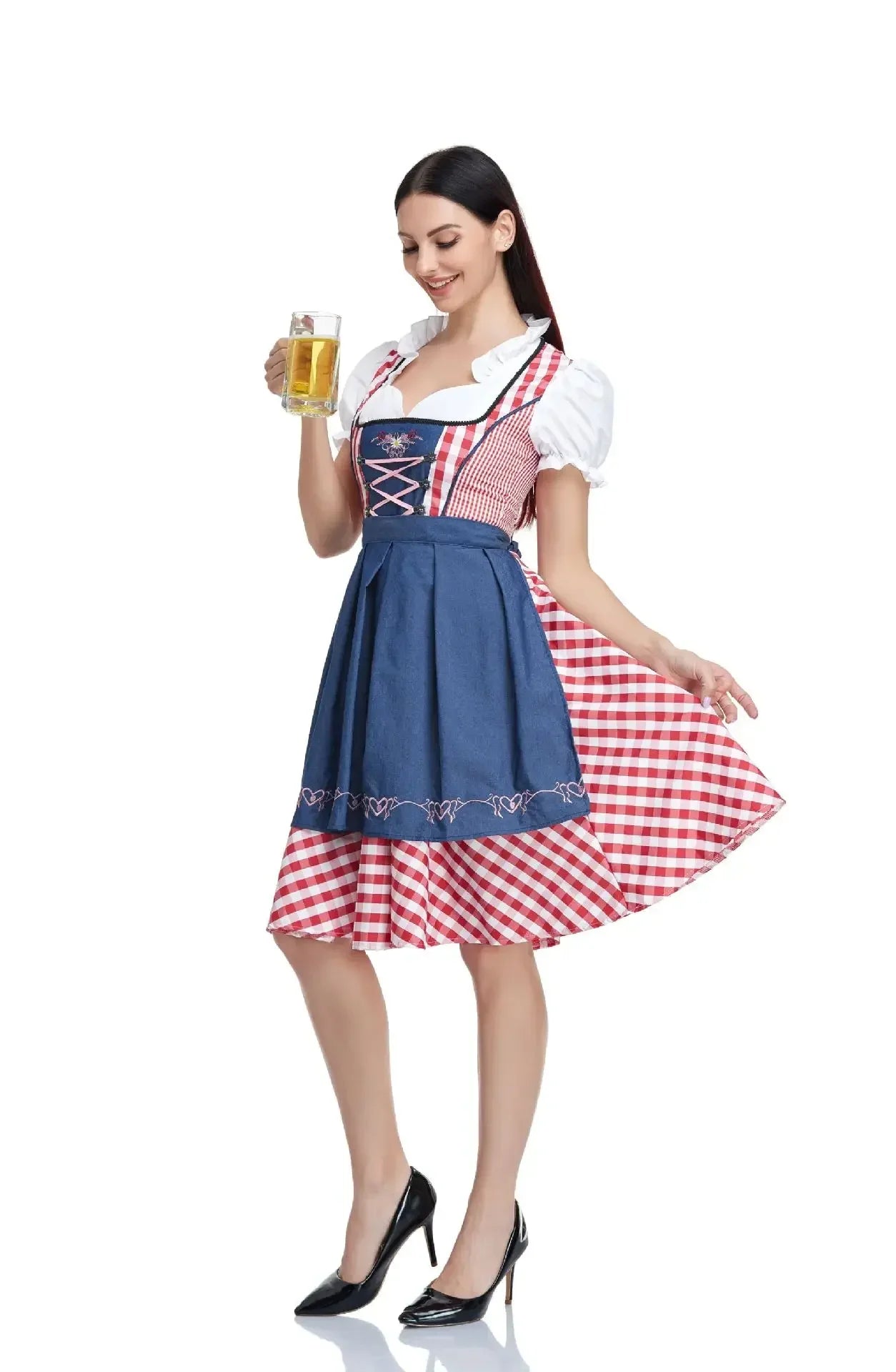 Traditionelles deutsches kariertes Dirndlkleid für Damen, Oktoberfest-Kostüm für Erwachsene, Bierfest, Cosplay, Halloween, ausgefallenes Partykleid