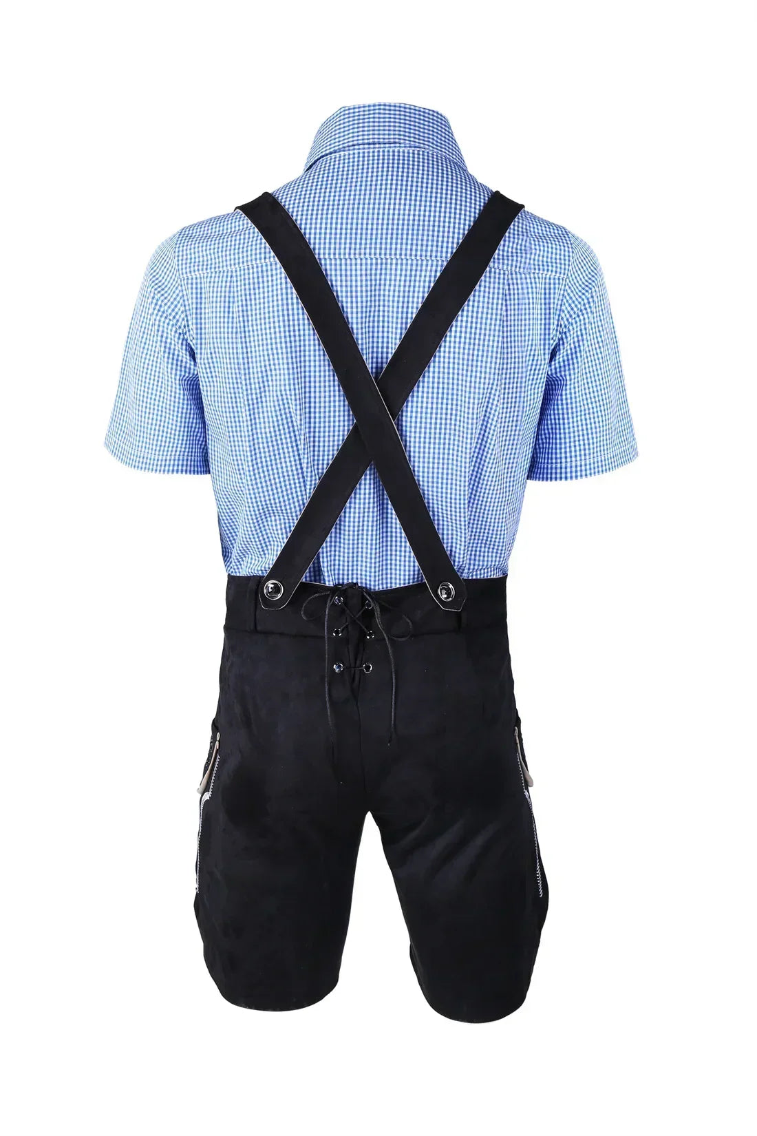 Männliches deutsches Oktoberfest-Lederhosen-Kostüm, kurzärmelig, Hosenträger, Strampler, Hemd, Hut, bayerisches Bierfest, Herren-Cosplay-Outfit