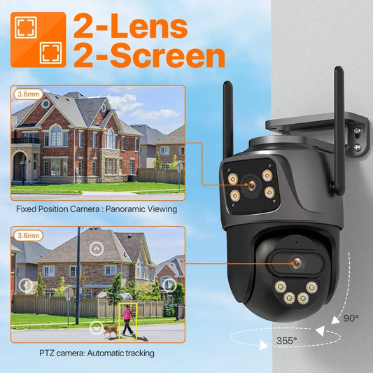 4K 8MP PTZ WIFI-Kamera Dual Lens Dual Screen IP-Kamera Outdoor 4MP HD Auto Tracking Sicherheitsschutz CCTV-Überwachung iCSee
