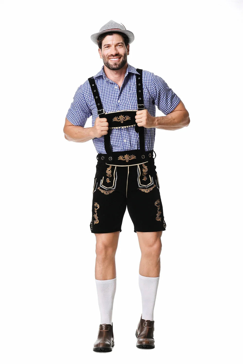 Bayerisches Oktoberfest Deutsches Bierkostüm Männliches Oktoberfest Lederhosenkostüm Bierhemd Hosenträgershorts Hut Cosplay Kostüme