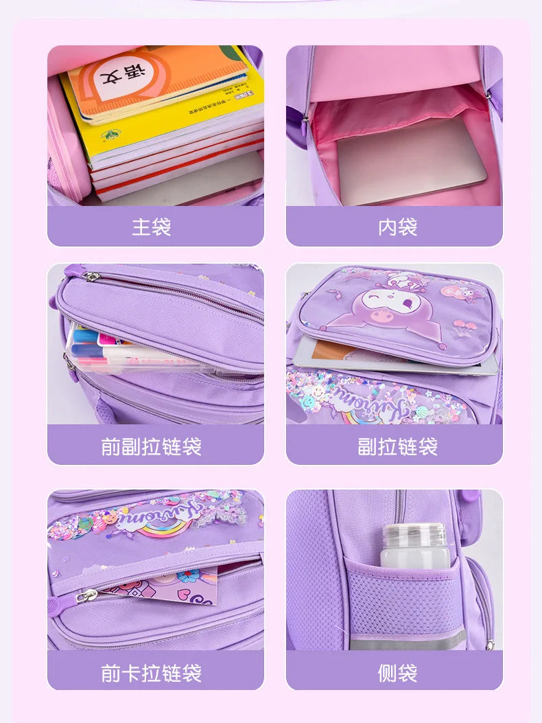 Kids Cute Backpack Big School Bags Students Large Capacity Lightweight Girls Children Kuromi Sanrio Melody Kawaii Cinnamoroll