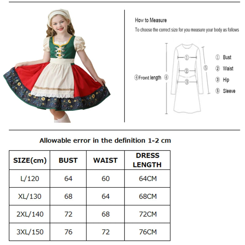 NEU Münchner Oktoberfest für Mädchen Kostüm Klassisches Alpen Dirndl Kleid Cosplay Phantasie Partykleid