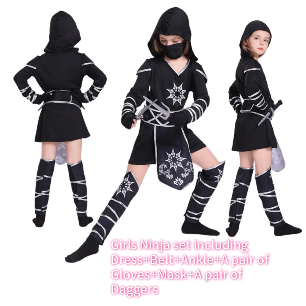 Jungen Mädchen Ninja Cosplay Kostüm für Kinder Anime Samurai Kostüm Kung Fu Dragon Ninja Overall Mit Waffe Outfit Party Halloween