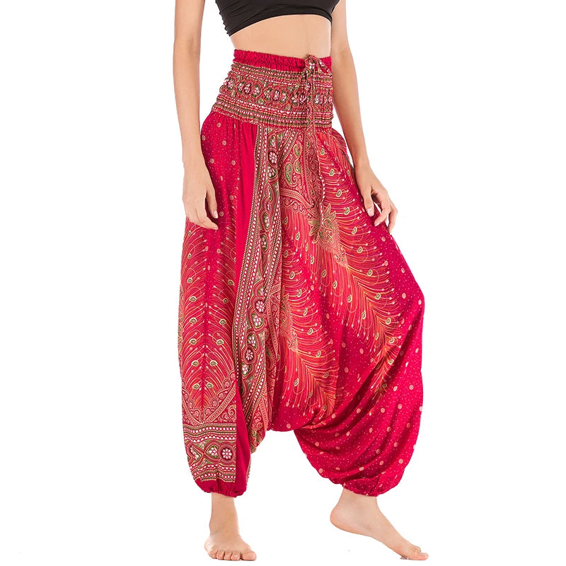 Bohemian Hosen Frauen Pantalones Mujer Hippie Hohe Taille Rayon Harem Baggy Boho Yoga Strand Tragen Gießen Femme Calca Feminina Gedruckt