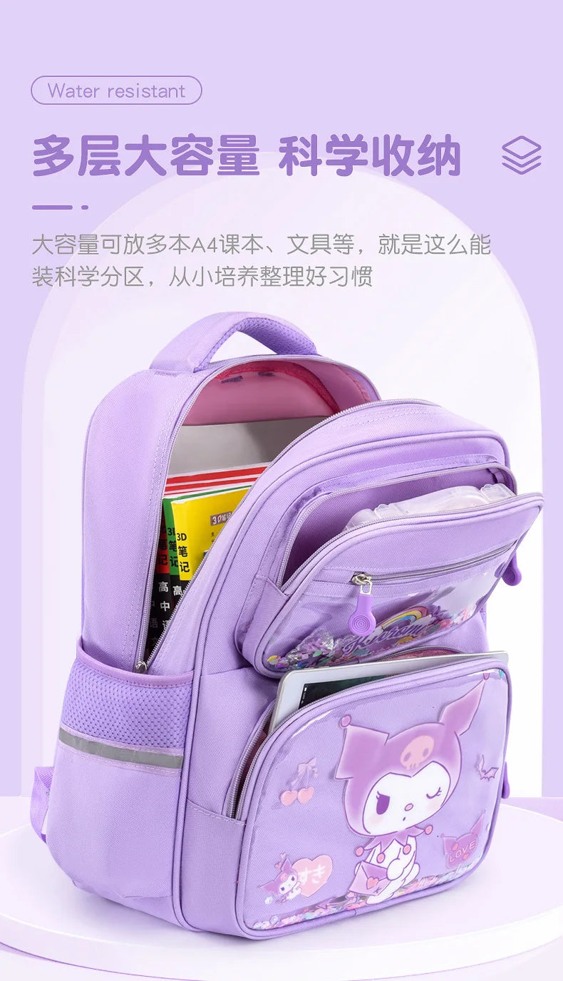 Kids Cute Backpack Big School Bags Students Large Capacity Lightweight Girls Children Kuromi Sanrio Melody Kawaii Cinnamoroll