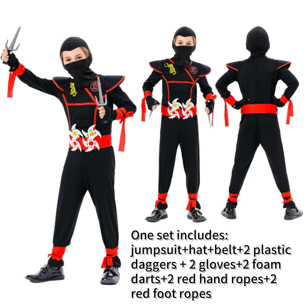 Jungen Mädchen Ninja Cosplay Kostüm für Kinder Anime Samurai Kostüm Kung Fu Dragon Ninja Overall Mit Waffe Outfit Party Halloween
