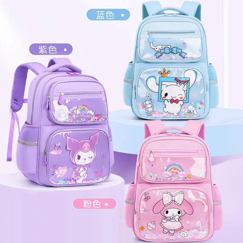 Kids Cute Backpack Big School Bags Students Large Capacity Lightweight Girls Children Kuromi Sanrio Melody Kawaii Cinnamoroll
