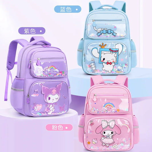 Kids Cute Backpack Big School Bags Students Large Capacity Lightweight Girls Children Kuromi Sanrio Melody Kawaii Cinnamoroll