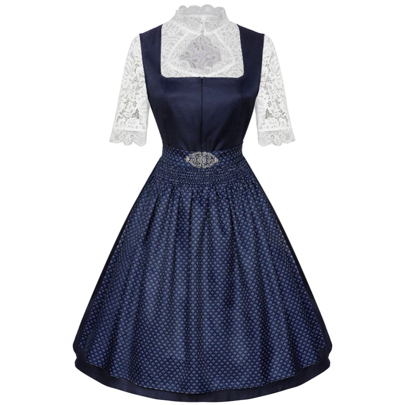 2025 Cosplay Kleid für Frauen Midi Rot Kostüm Kleid Oktoberfest Bier Maid Frauen Dirndl Kleid mit Spitze Schürze Mode Halloween