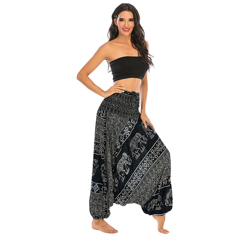 Bohemian Hosen Frauen Pantalones Mujer Hippie Hohe Taille Rayon Harem Baggy Boho Yoga Strand Tragen Gießen Femme Calca Feminina Gedruckt