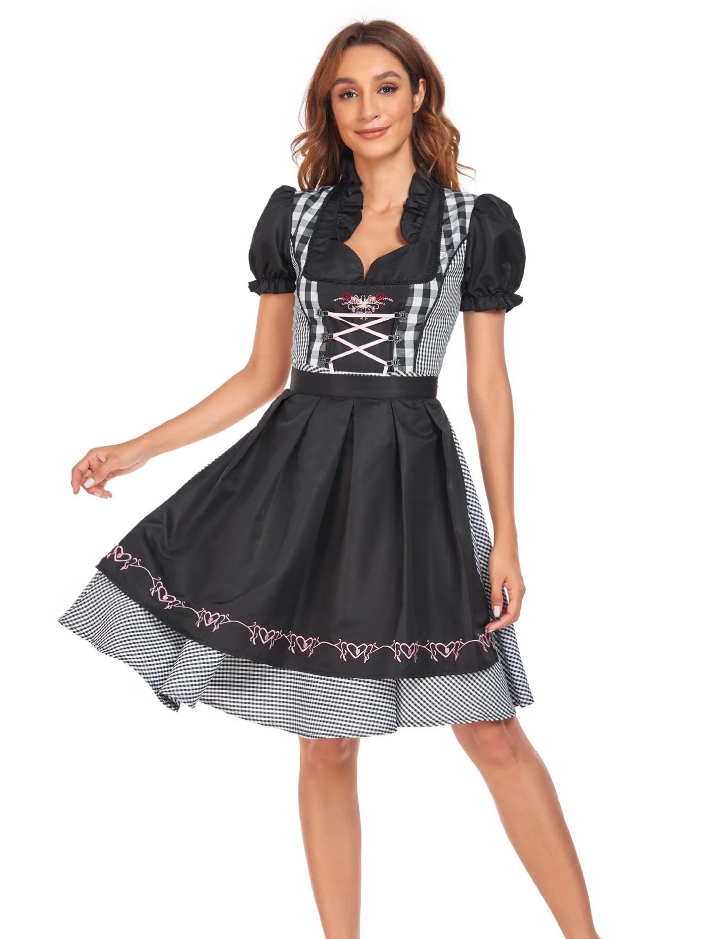 Traditionelles deutsches kariertes Dirndlkleid für Damen, Oktoberfest-Kostüm für Erwachsene, Bierfest, Cosplay, Halloween, ausgefallenes Partykleid