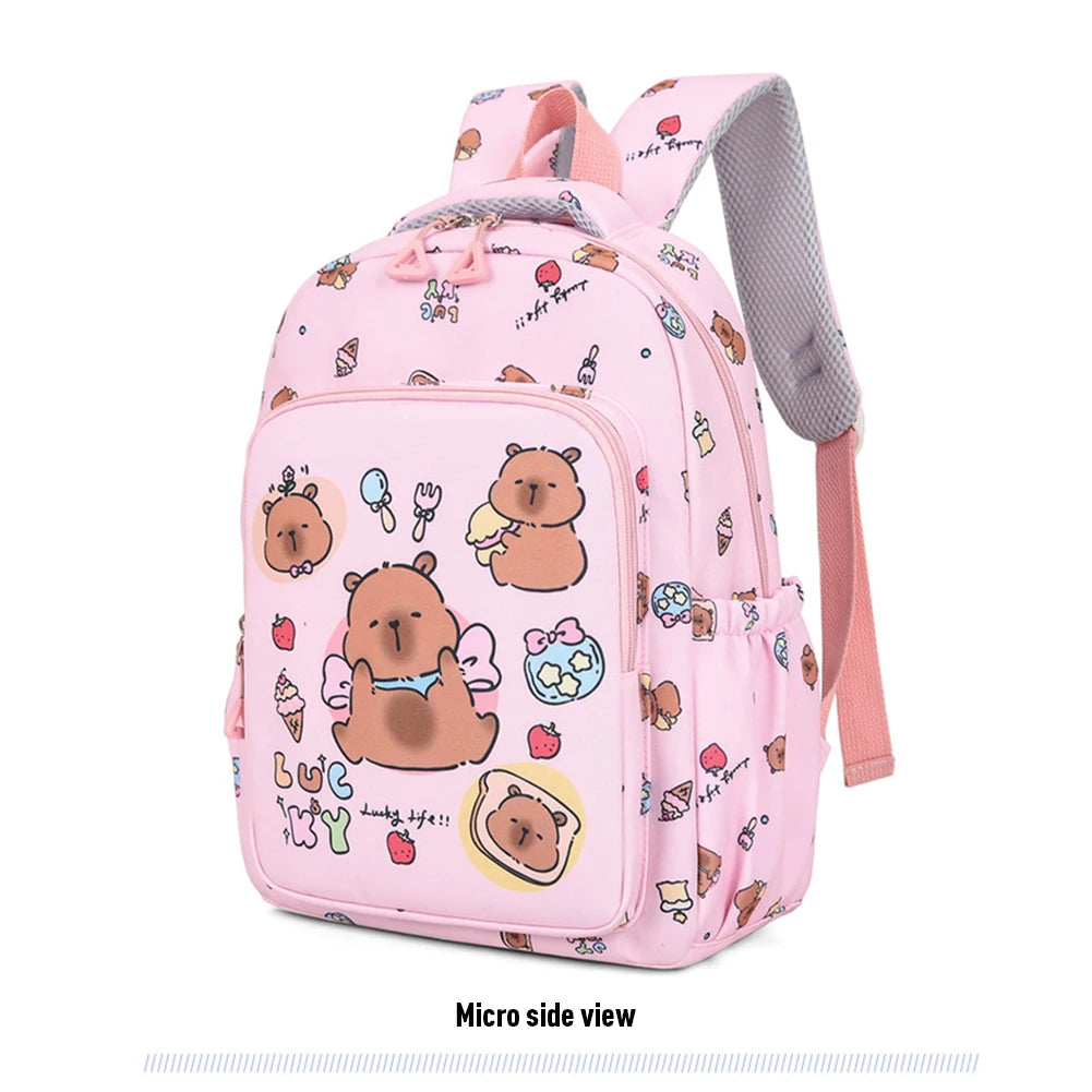 3in1 School Backpack Set Nylon Cute Bookbag Going Out Cartoon Laptop Travel Bag Breathable Back Large Capacity Cute Capybara Bag