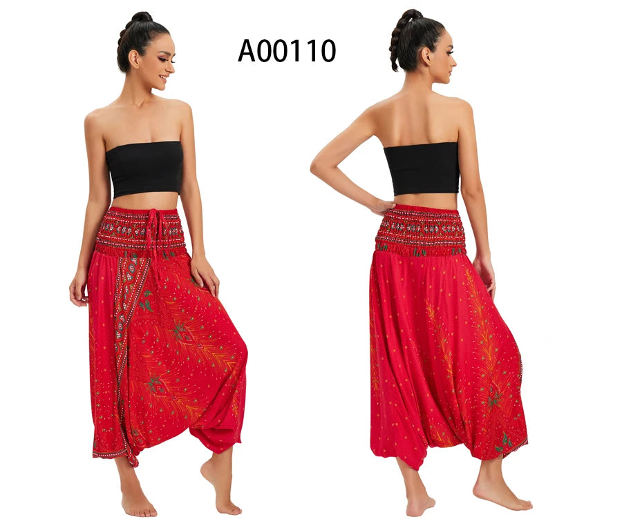 Bohemian Hosen Frauen Pantalones Mujer Hippie Hohe Taille Rayon Harem Baggy Boho Yoga Strand Tragen Gießen Femme Calca Feminina Gedruckt