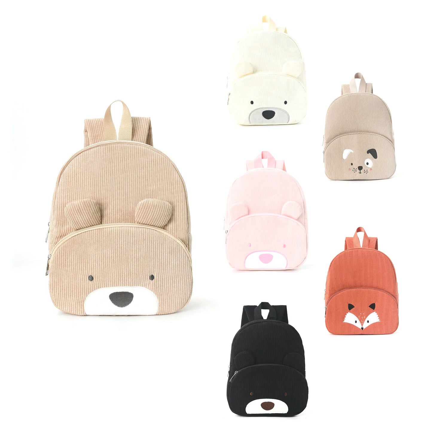 Customized Name Toddler Backpack - Cartoon Bear Corduroy Bag with Large Capacity, Embroidered Name Plush Backpack for Kids