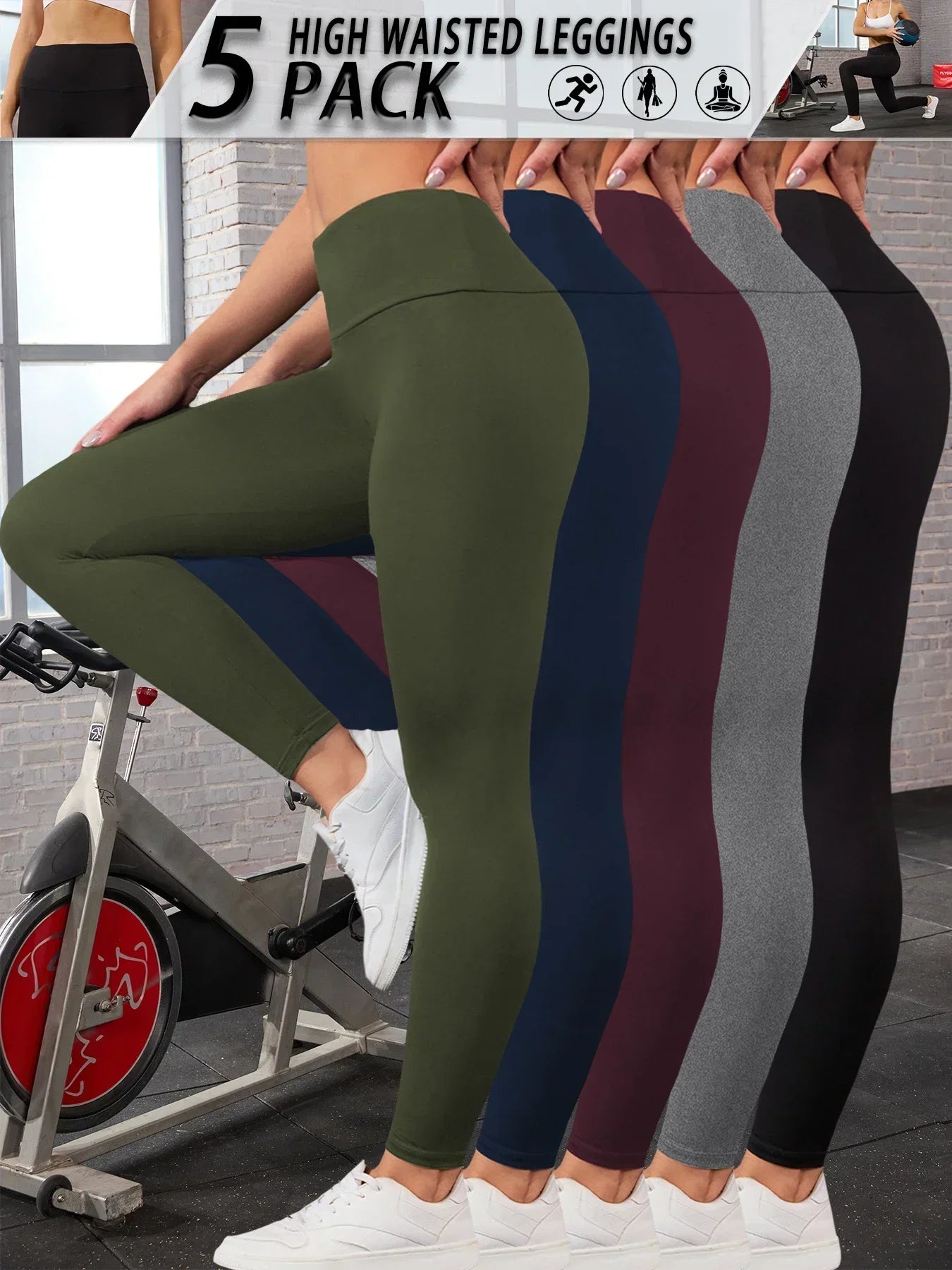 5er-Pack superweiche Damen-Leggings mit hoher Taille, Bauchkontrolle, nicht durchsichtig, für Workout, Yoga, Laufen, Sport, Push-Up, Fitnessstudio, Fitness