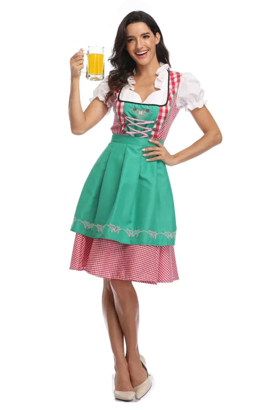 Damen Oktoberfest Kleid Kellnerin Maid Kleid Mann Dirndl Lederhosen Bier Karneval Party Outfit Kostüm