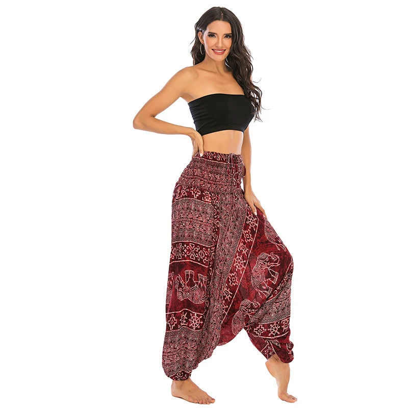 Bohemian Hosen Frauen Pantalones Mujer Hippie Hohe Taille Rayon Harem Baggy Boho Yoga Strand Tragen Gießen Femme Calca Feminina Gedruckt