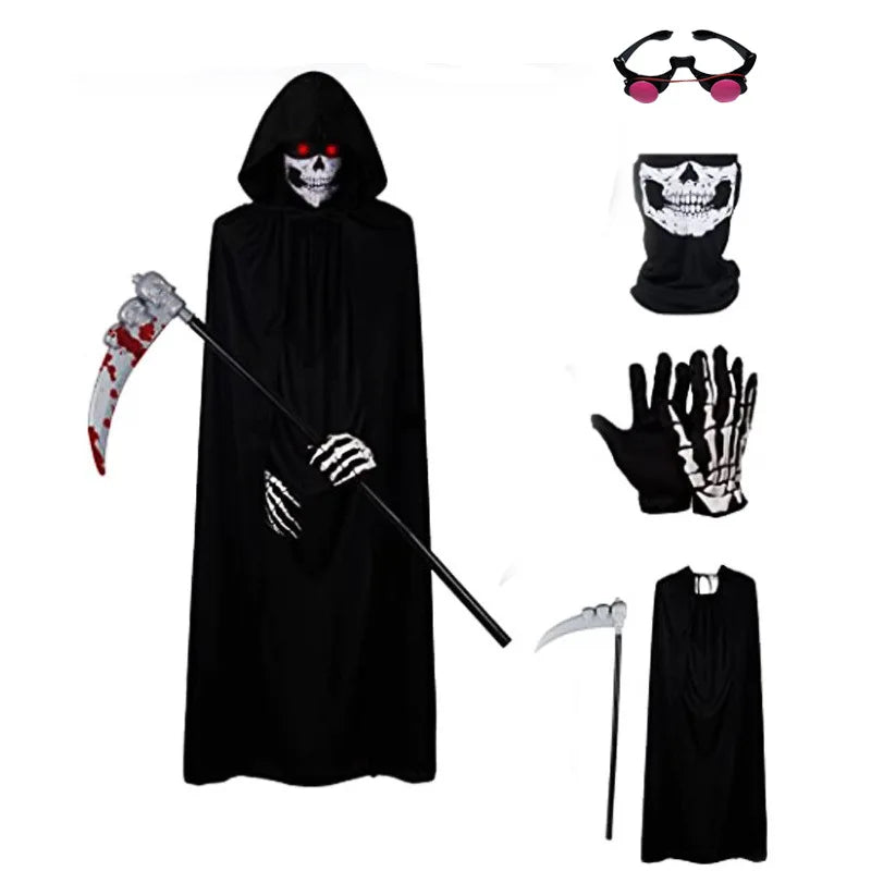 Erwachsene Kinder Halloween Dämon Geister Kostüm Dress Up Party Mann Frauen Schwarz Schrei Tod Dämon Sensenmann Cospaly Kleidung Ecoparty