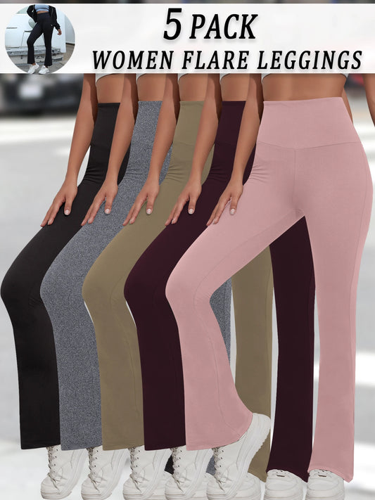 5er-Pack superweiche Schlaghosen für Damen, hohe Taille, Bauchkontrolle, Workout, Yoga, Push-Up, Fitnessstudio, Fitness-Leggings, Schlaghosen