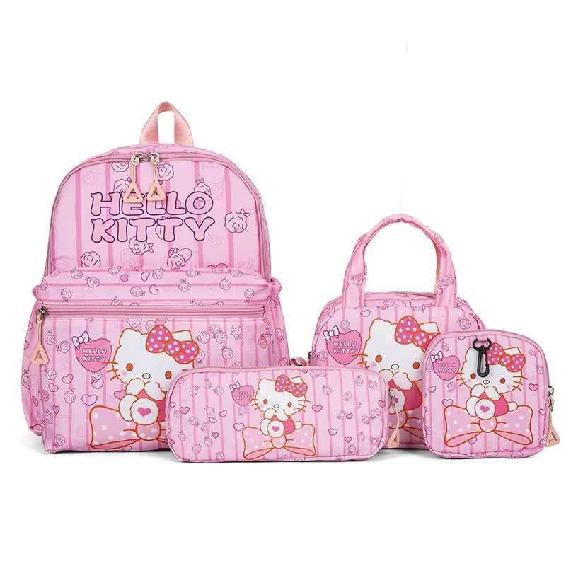 4pcs Kuromi Backpack, Pencil Case, Shoulder Bag, Wallet Set, Hello Kittys School Bag, Melodys Casual Outdoor Daypack