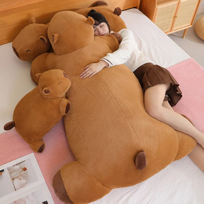 Riesige Kawaii Capybara Plüschpuppe Bodenmatte Hochwertiger Tierbrauner Capybara Plüschteppich Wohndekor Geschenk für Jungen und Mädchen