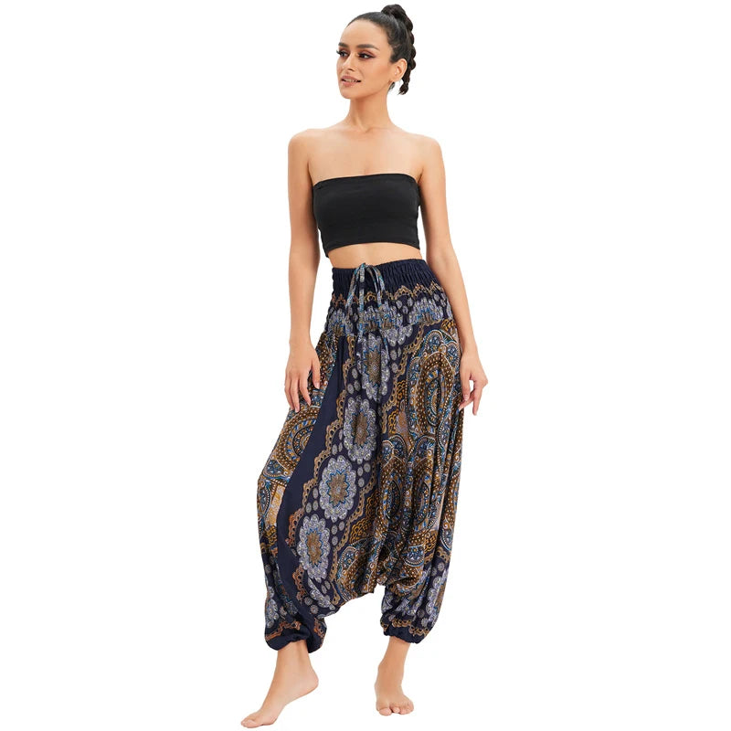 Bohemian Hosen Frauen Pantalones Mujer Hippie Hohe Taille Rayon Harem Baggy Boho Yoga Strand Tragen Gießen Femme Calca Feminina Gedruckt