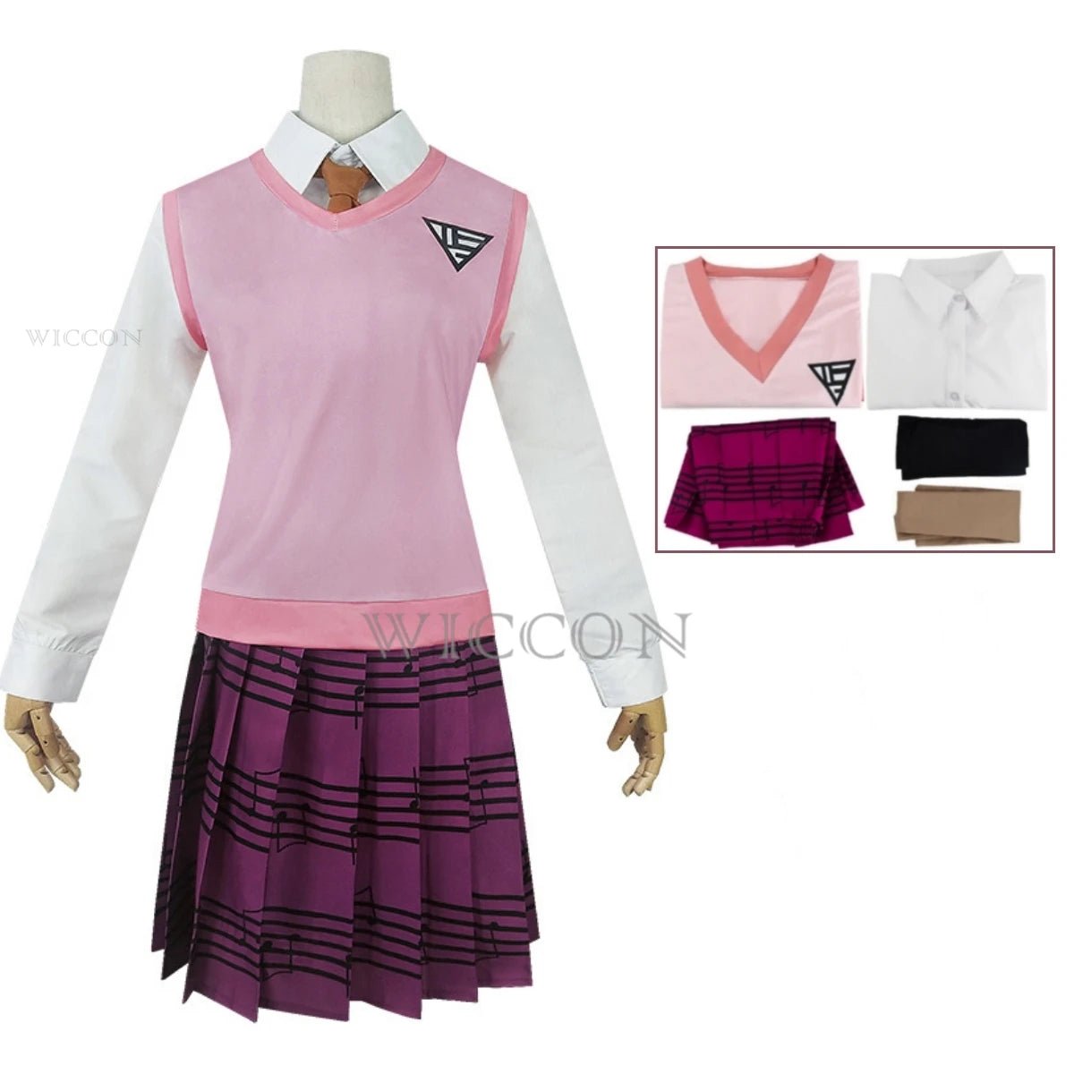 Anime Dangaronpa Kaede Akamatsu Cosplay Kostum Tank Top Short Skirt Pleated Skirt JK School Uniform Halloween Party Set - TRENSET