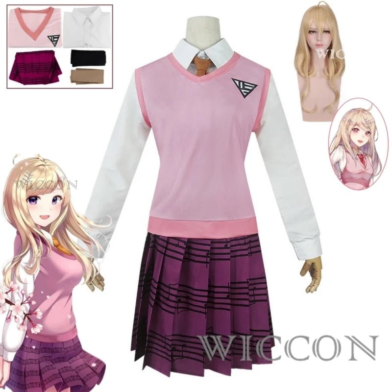 Anime Dangaronpa Kaede Akamatsu Cosplay Kostum Tank Top Short Skirt Pleated Skirt JK School Uniform Halloween Party Set - TRENSET