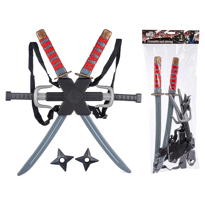 Boys Black Skeleton Skull Ninja Costume Shinobi Sword Katana Backpack Set Kids Silver Dragon Ninja Halloween Costume - TRENSET