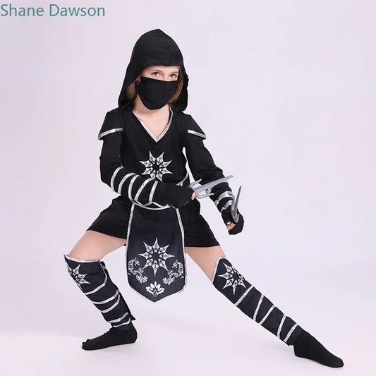 Boys Girls Ninja Cosplay Costume for Kids Anime Samurai Costume Kung Fu Dragon Ninja Jumpsuit With Weapon Outfit Party Halloween - TRENSET