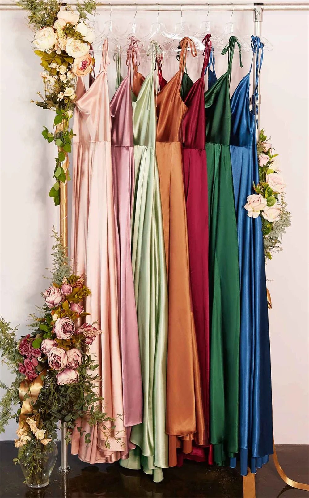 Burgundy Satin Beach Maxi Women Dress for Christmas Sexy Side Slit Adjustable Straps Evening Prom Dress Bridesmaid Dresses - TRENSET