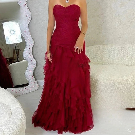 Burgundy Sweetheart Long Bespoke Occasion Gown Evening Dresses Prom Pastrol Unisex Jersey Retro Dubai Saudi Arabic Customized - TRENSET