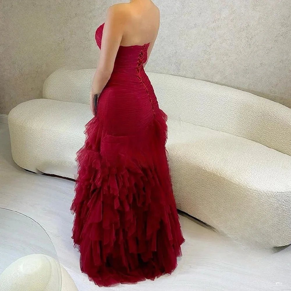 Burgundy Sweetheart Long Bespoke Occasion Gown Evening Dresses Prom Pastrol Unisex Jersey Retro Dubai Saudi Arabic Customized - TRENSET