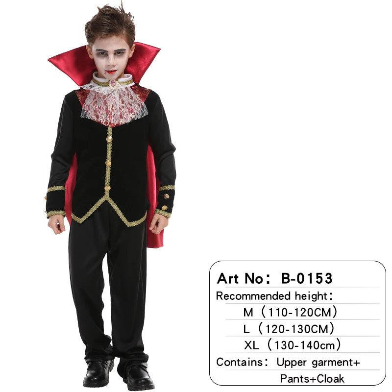 Children Vampire Cosplay Halloween Costumes Boys Fantasy Count Dracula Scary Clothes Outfits with Vampire Cloaks - TRENSET