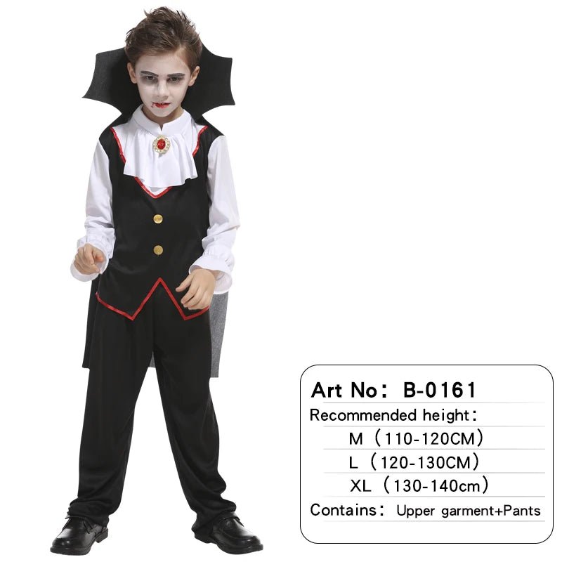 Children Vampire Cosplay Halloween Costumes Boys Fantasy Count Dracula Scary Clothes Outfits with Vampire Cloaks - TRENSET