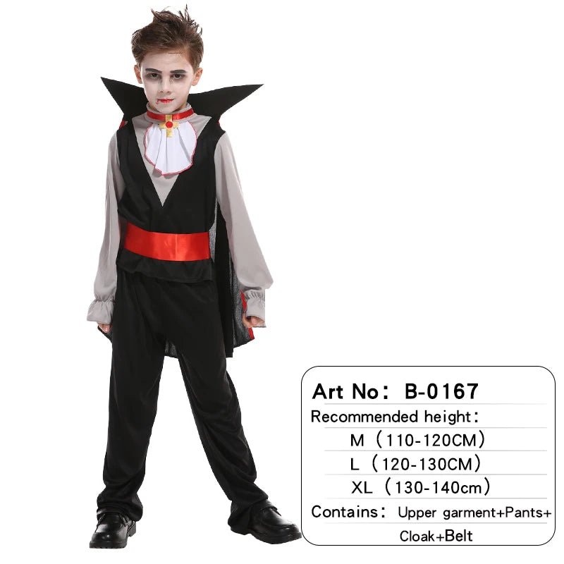 Children Vampire Cosplay Halloween Costumes Boys Fantasy Count Dracula Scary Clothes Outfits with Vampire Cloaks - TRENSET