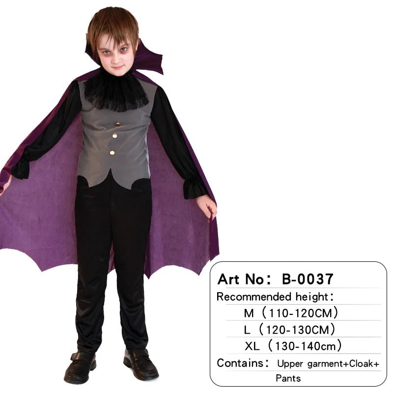 Children Vampire Cosplay Halloween Costumes Boys Fantasy Count Dracula Scary Clothes Outfits with Vampire Cloaks - TRENSET