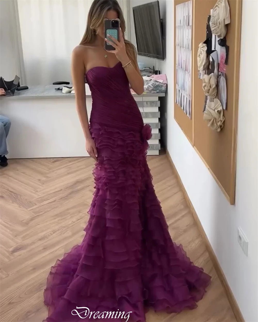 Customized Mermaid Exquisite Tulle Evening Dress Fashion Strapless Sleeveless Party Dress High Quality Floor Length - TRENSET