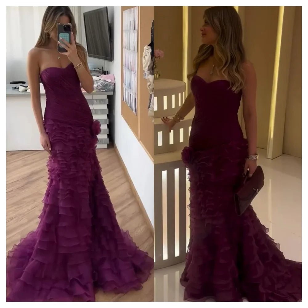 Customized Mermaid Exquisite Tulle Evening Dress Fashion Strapless Sleeveless Party Dress High Quality Floor Length - TRENSET