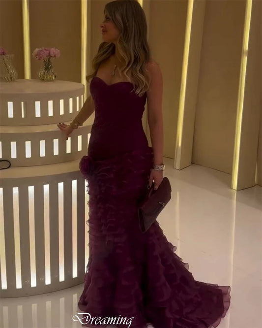 Customized Mermaid Exquisite Tulle Evening Dress Fashion Strapless Sleeveless Party Dress High Quality Floor Length - TRENSET