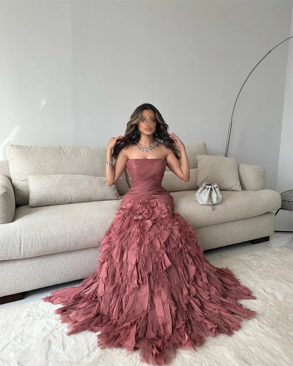 Customized Prom Dresses Elegant Strapless Sheath Homecoming Flowers Fold ChiffonOccasion Evening Gown vestido de festas longo - TRENSET