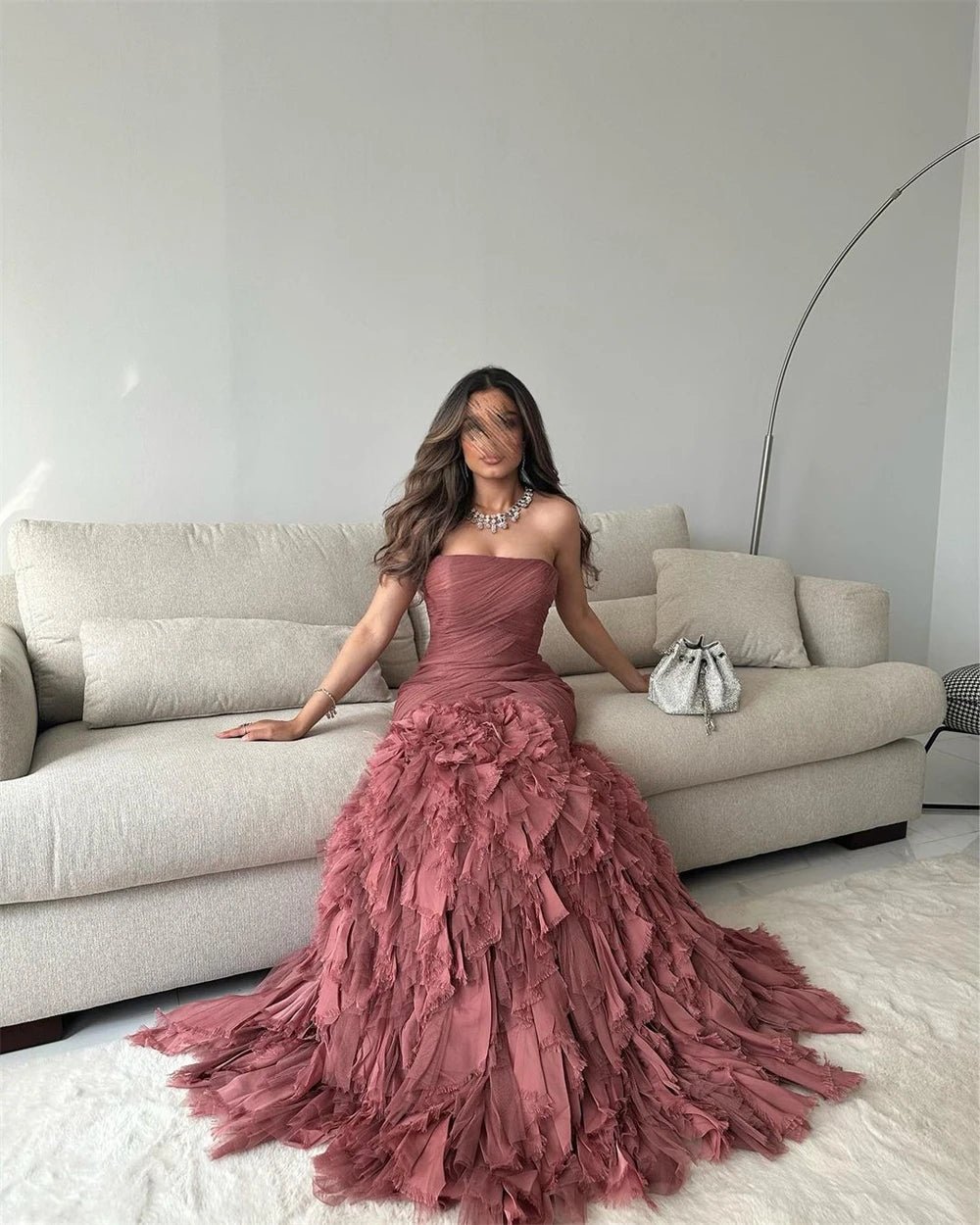 Customized Prom Dresses Elegant Strapless Sheath Homecoming Flowers Fold ChiffonOccasion Evening Gown vestido de festas longo - TRENSET